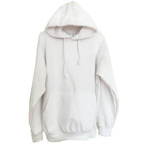 Men Plain Fleece Drawstring Pockets Sweater Sweatshirt Hoodie White